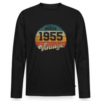 Vintage Geburtstag - März 1955 - Geschenkidee - Männer Premium Bio Langarmshirt - Schwarz - Vorne - Nico (187cm)