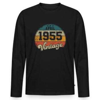 Vintage Geburtstag - April 1955 - Geschenkidee - Männer Premium Bio Langarmshirt - Schwarz - Vorne - Nico (187cm)