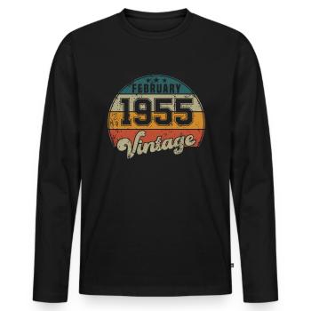 Vintage Geburtstag - Februar 1955 - Geschenkidee - Männer Premium Bio Langarmshirt - Schwarz - Vorne - Nico (187cm)