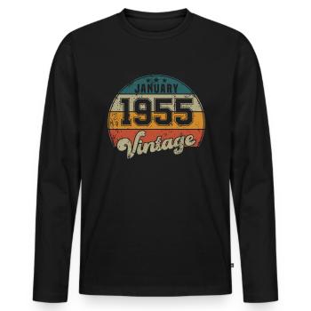 Vintage Geburtstag - Januar 1955 - Geschenkidee - Männer Premium Bio Langarmshirt - Schwarz - Vorne - Nico (187cm)