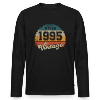 Vintage Geburtstag - März 1995 - Geschenkidee - Männer Premium Bio Langarmshirt - Schwarz - Vorne - Nico (187cm)