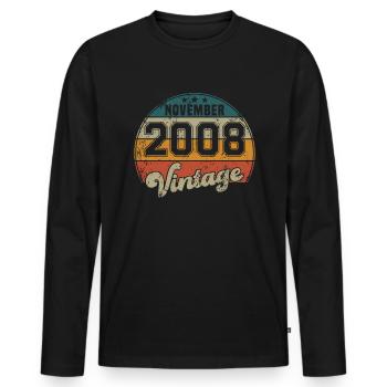 Anniversaire Vintage - Novembre 2008 - Idée cadeau - T-shirt manches longues Premium bio Homme - noir - Devant - Nico (187cm)