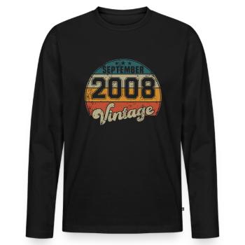 Anniversaire Vintage - Septembre 2008 - Idée cadeau - T-shirt manches longues Premium bio Homme - noir - Devant - Nico (187cm)