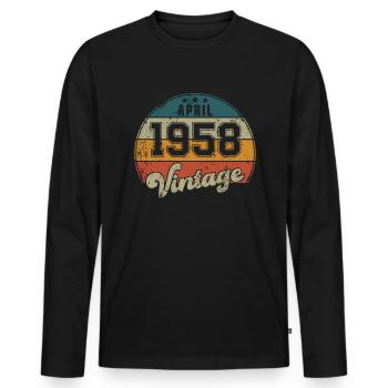 Vintage Geburtstag - April 1958 - Geschenkidee - Männer Premium Bio Langarmshirt - Schwarz - Vorne - Nico (187cm)