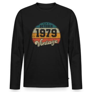 Vintage Geburtstag - Oktober 1979 - Geschenkidee - Männer Premium Bio Langarmshirt - Schwarz - Vorne - Nico (187cm)