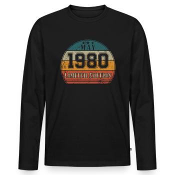 Anniversaire - Edition Limitée Mai 1980 - T-shirt manches longues Premium bio Homme - noir - Devant - Nico (187cm)