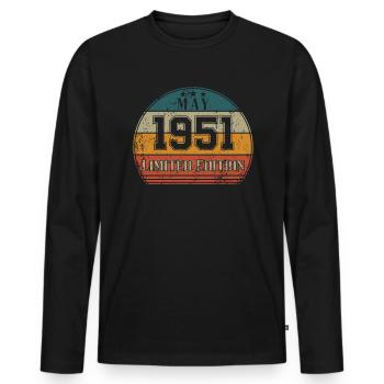 Anniversaire - Edition Limitée Mai 1951 - T-shirt manches longues Premium bio Homme - noir - Devant - Nico (187cm)