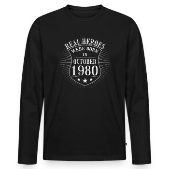 Real Heroes were born in October 1980 Birthday - Men's Premium Organic Long Sleeve Shirt - black - Front - Nico (187cm)