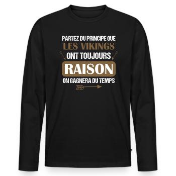 Viking - Cadeau - Drôle - Guerrier - Épée - Humour - T-shirt manches longues Premium bio Homme - noir - Devant - Nico (187cm)