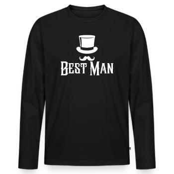 Best Man Top Hat & Mustache Mens Bachelor Party - Men's Premium Organic Long Sleeve Shirt - black - Front - Nico (187cm)