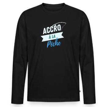 Accro à la pêche - T-shirt manches longues Premium bio Homme - noir - Devant - Nico (187cm)