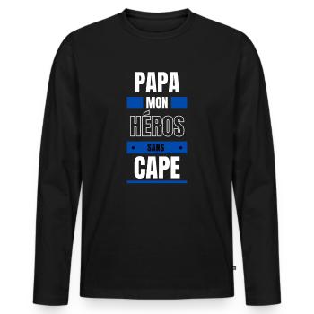 Papa mon héros sans cape - T-shirt manches longues Premium bio Homme - noir - Devant - Nico (187cm)