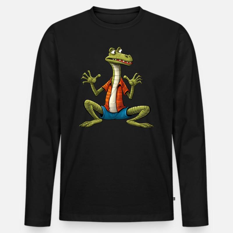 Eidechse Yogi - Männer Premium Bio Langarmshirt - Schwarz