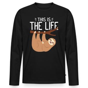 This Is the Life Funny Sloth Cute Hanging Animal - Men's Premium Organic Long Sleeve Shirt - black - Front - Nico (187cm)