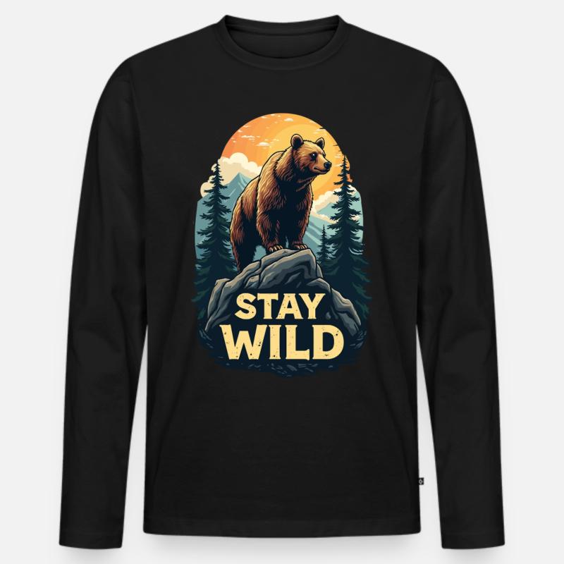 Bär bleibt wild - Männer Premium Bio Langarmshirt - Schwarz