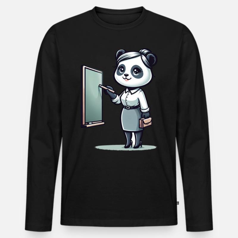 Cute Panda Teacher - Männer Premium Bio Langarmshirt - Schwarz