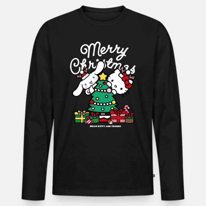 Hello Kitty Und Cinnamoroll Weihnachts Design - Männer Premium Bio Langarmshirt - Schwarz