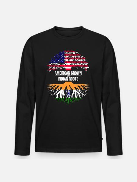 AMERICAN GROWN WITH INDIAN ROOTS - Men's Premium Organic Long Sleeve Shirt - black