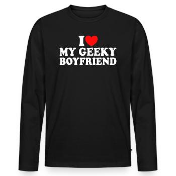 J'aime Mon Petit Ami Geek J'Adore Mon Copain Geek - T-shirt manches longues Premium bio Homme - noir - Devant - Nico (187cm)