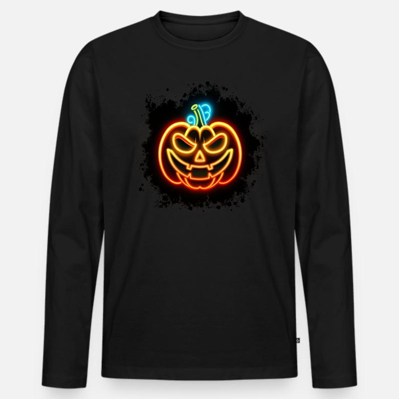 Neon Kürbis - Männer Premium Bio Langarmshirt - Schwarz