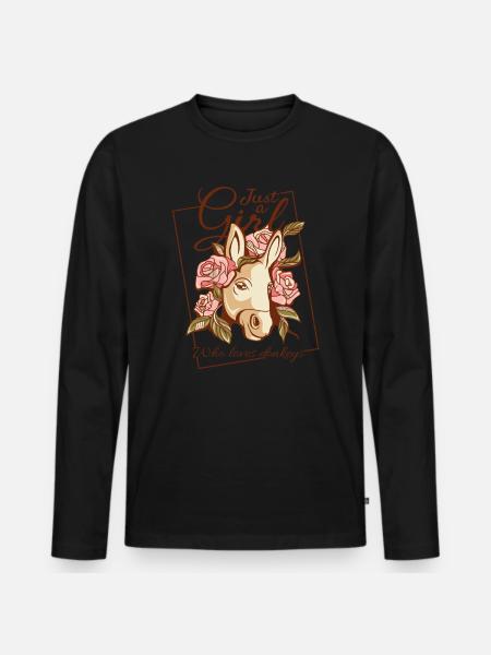 Donkey Mule Muli Flowers Girl Burro Gift - Premium økologisk langermet T-skjorte for menn - svart