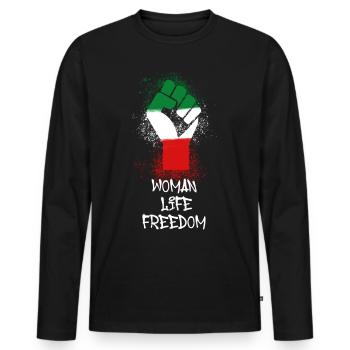 woman life freedom, faust,iran,flagge - Männer Premium Bio Langarmshirt - Schwarz - Vorne - Nico (187cm)