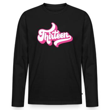 13th Birthday Gift, Hello Thirteen, 13 Years Old - Men's Premium Organic Long Sleeve Shirt - black - Front - Nico (187cm)
