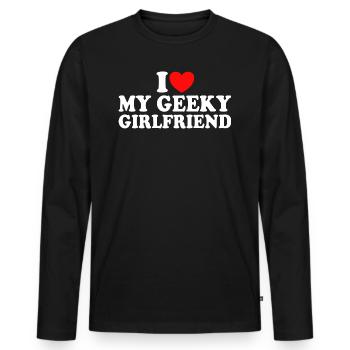 J'aime Ma Petite Amie Geek J'Adore Ma Copine Geek - T-shirt manches longues Premium bio Homme - noir - Devant - Nico (187cm)