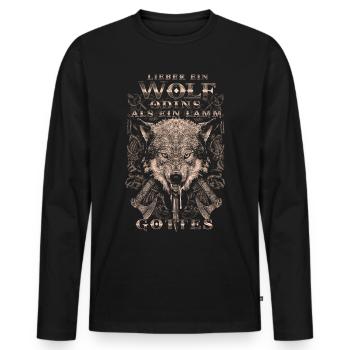 Wikinger Lieber ein Wolf Odins als ein Lamm Gottes - Männer Premium Bio Langarmshirt - Schwarz - Vorne - Nico (187cm)