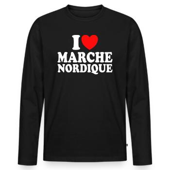 Sport Humour I Love Marche Nordique - T-shirt manches longues Premium bio Homme - noir - Devant - Nico (187cm)