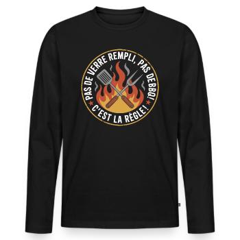 BBQ Apéro Cadeau Barbecue Humour - T-shirt manches longues Premium bio Homme - noir - Devant - Nico (187cm)