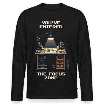 Dans la zone de concentration | Maquette et miniatures - T-shirt manches longues Premium bio Homme - noir - Devant - Nico (187cm)
