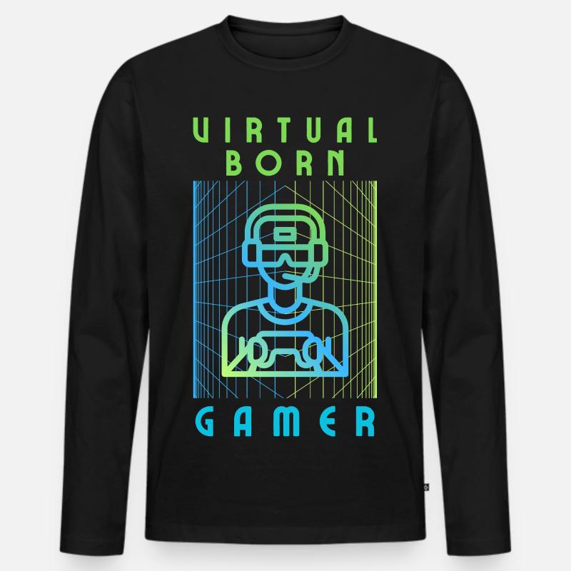 Virtuell geborener Gamer - Männer Premium Bio Langarmshirt - Schwarz