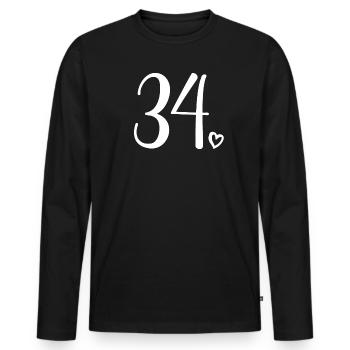 Numéro mignon 34, 34 ans, 34e cadeau d'anniversaire - T-shirt manches longues Premium bio Homme - noir - Devant - Nico (187cm)