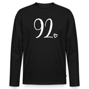 Cute Number 92, 92 Years Old, 92nd Birthday Gift - Men's Premium Organic Long Sleeve Shirt - black - Front - Nico (187cm)