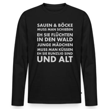 Jäger und Schürzenjäger Design mit lustigem Spruch - Männer Premium Bio Langarmshirt - Schwarz - Vorne - Nico (187cm)