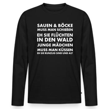 Jäger und Schürzenjäger Design mit lustigem Spruch - Männer Premium Bio Langarmshirt - Schwarz - Vorne - Nico (187cm)
