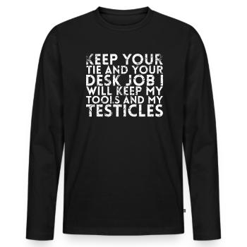 Behalten Sie Ihre Krawatte Und Ihren - Männer Premium Bio Langarmshirt - Schwarz - Vorne - Nico (187cm)