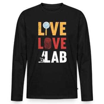 Live Love Lab, Enquêteur - T-shirt manches longues Premium bio Homme - noir - Devant - Nico (187cm)