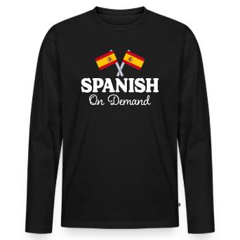 Spanisch auf Anfrage Spanisch Dolmetscher - Männer Premium Bio Langarmshirt - Schwarz - Vorne - Nico (187cm)