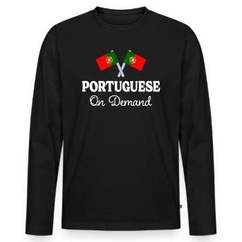 Traducteur Portugais Interprète Portugais - T-shirt manches longues Premium bio Homme - noir - Devant - Nico (187cm)
