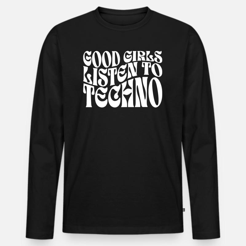 Mädchen hören Techno-Musik - Männer Premium Bio Langarmshirt - Schwarz