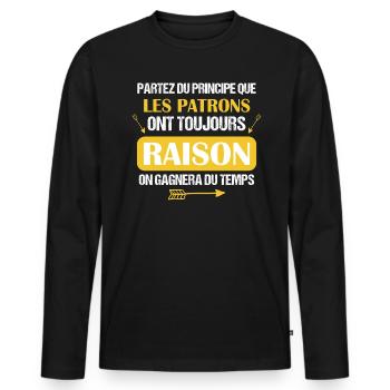 Patron - Cadeau - Drôle - Métier - Chance - Boss - T-shirt manches longues Premium bio Homme - noir - Devant - Nico (187cm)
