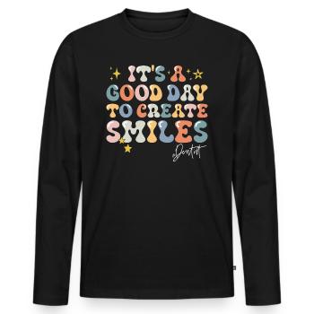 Un Bon Jour Citation Phrase Motivation Dentiste - T-shirt manches longues Premium bio Homme - noir - Devant - Nico (187cm)