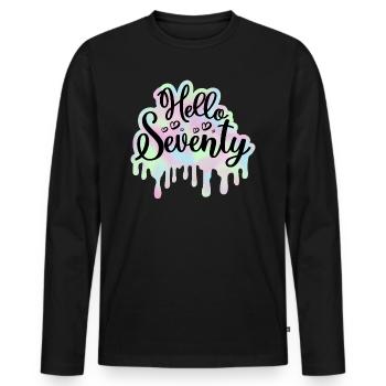 Celebrate 70th Birthday Woman 70 Years Tie Dye - Men's Premium Organic Long Sleeve Shirt - black - Front - Nico (187cm)