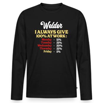 100% At Work Funny Welder Quote - Men's Premium Organic Long Sleeve Shirt - black - Front - Nico (187cm)