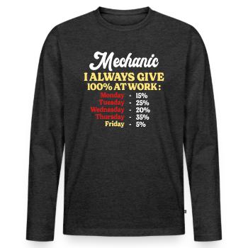 100% At Work Funny Mechanic Quote - Men's Premium Organic Long Sleeve Shirt - heather anthracite - Front - Nico (187cm)