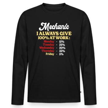100% At Work Funny Mechanic Quote - Men's Premium Organic Long Sleeve Shirt - black - Front - Nico (187cm)