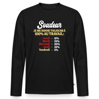100% Au Travail Citation Drôle Soudeur - T-shirt manches longues Premium bio Homme - noir - Devant - Nico (187cm)