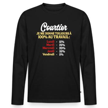100% Au Travail Citation Drôle Courtier - T-shirt manches longues Premium bio Homme - noir - Devant - Nico (187cm)